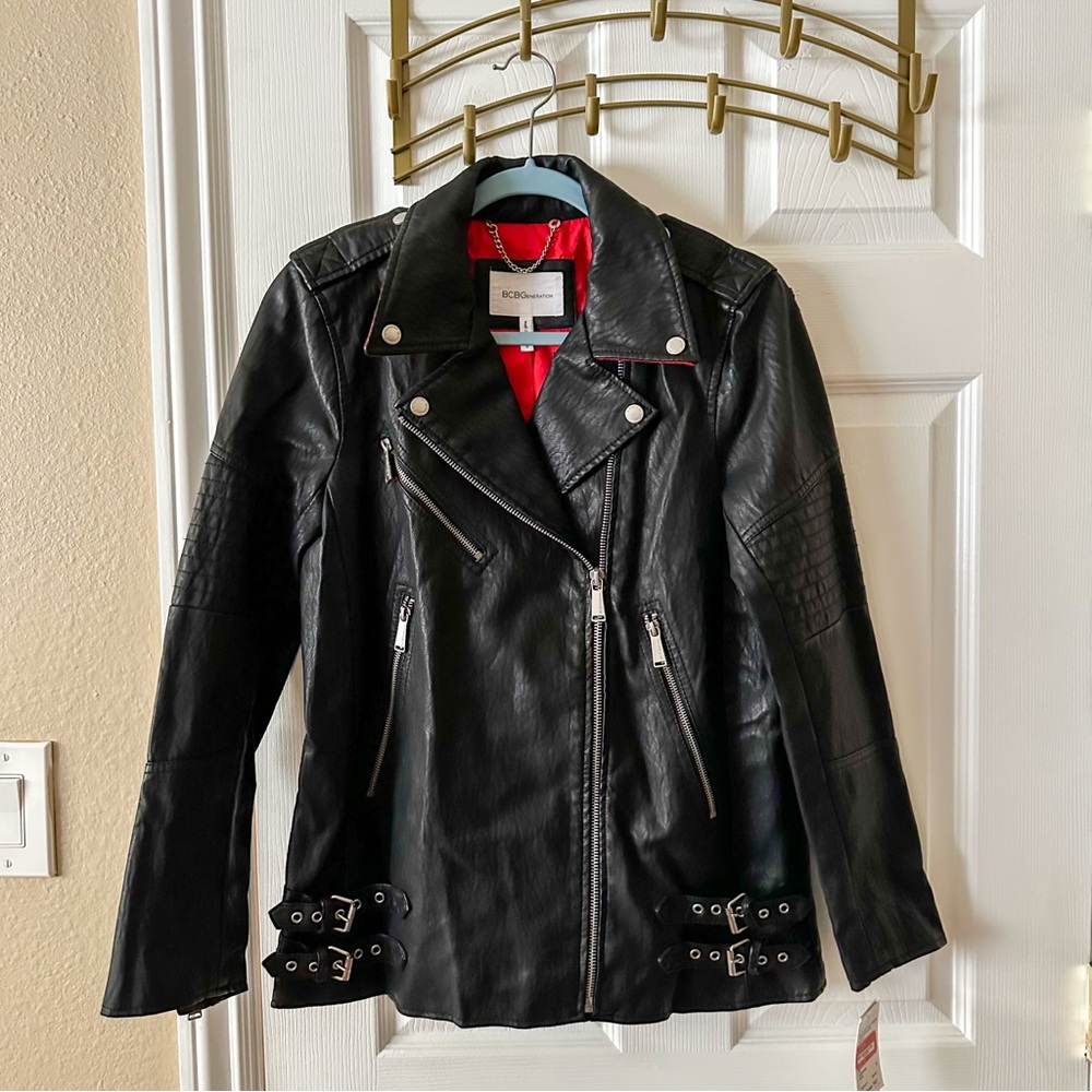 NWT BCBGeneration oversized biker jacket size small black vegan leather